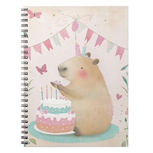 Capybara Födelsedagsfest Spiralanteckningsbok Anteckningsbok (Framsidan)
