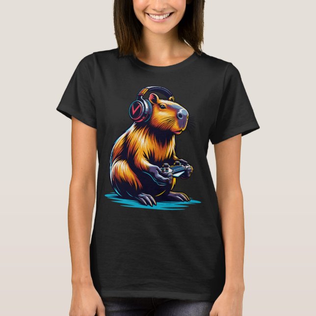 Capybara Funny Capybara Rodent & Video Games Älska T Shirt (Framsida)