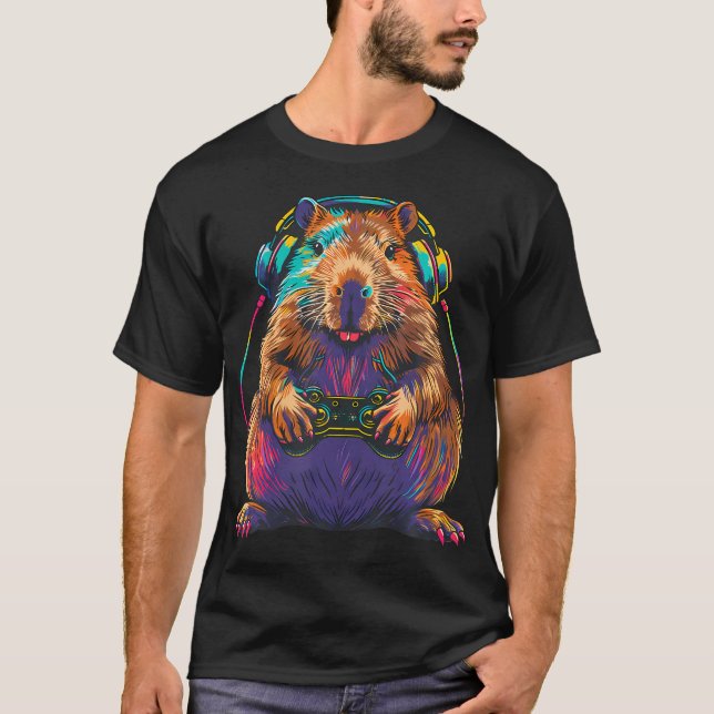 Capybara Funny Video Games Capybara Playing Video  T Shirt (Framsida)