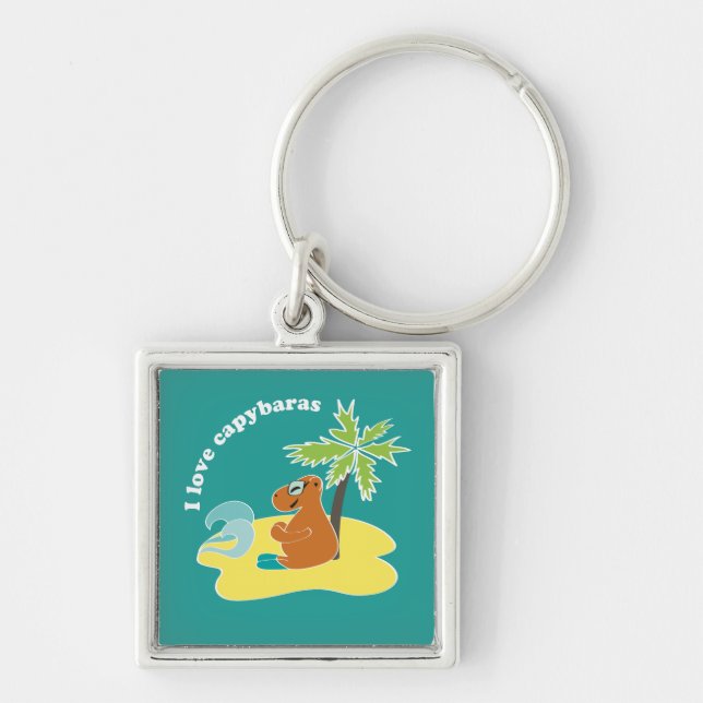Capybara Fyrkantig Silverfärgad Nyckelring (Framsidan)