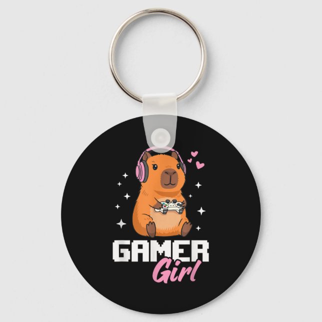 Capybara Gamer Girl Gaming  Nyckelring (Framsida)