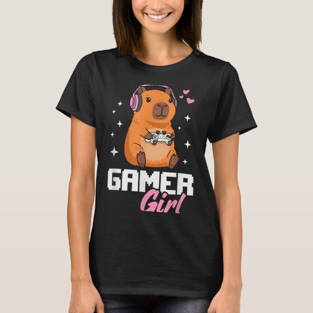 Capybara Gamer Girl Gaming  T Shirt (Framsida)