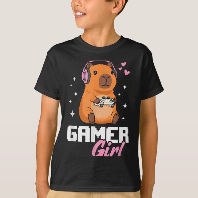 Capybara Gamer Girl Gaming  T Shirt (Framsida)