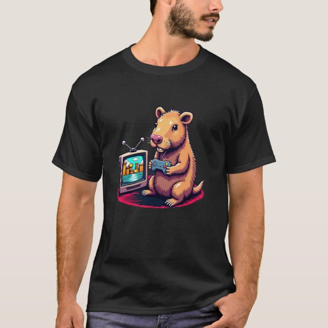 Capybara Gaming Retro Rodent Capybara Video Games T Shirt (Framsida)