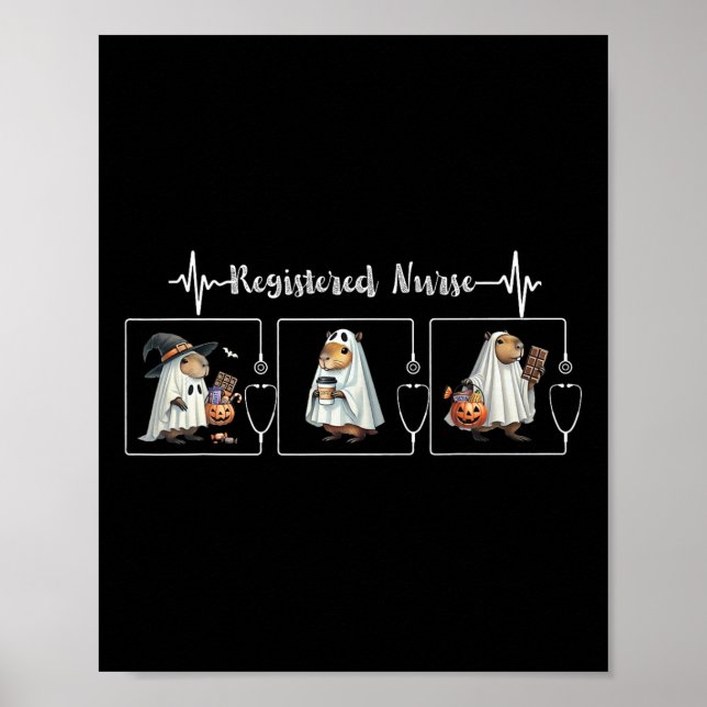 Capybara Ghost Stethoscope Registered Nurse Spooky Poster (Framsidan)
