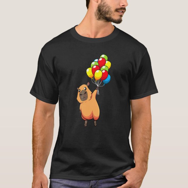 Capybara Håller Ballonger Carpincho Vatten Gris Fö T Shirt (Framsida)