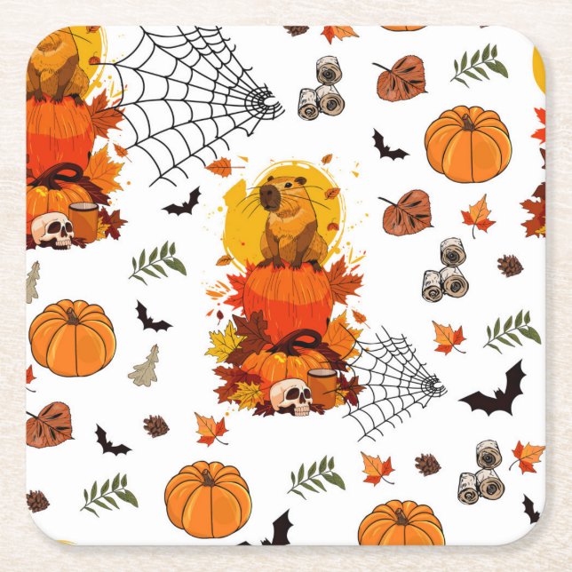 Capybara Halloween. Witch Pumpkin. Underlägg Papper Kvadrat (Framsidan)