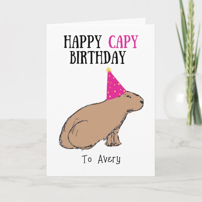 Capybara Hand-Drawn Cute Wildlife Birthday Card Kort (Framsida)