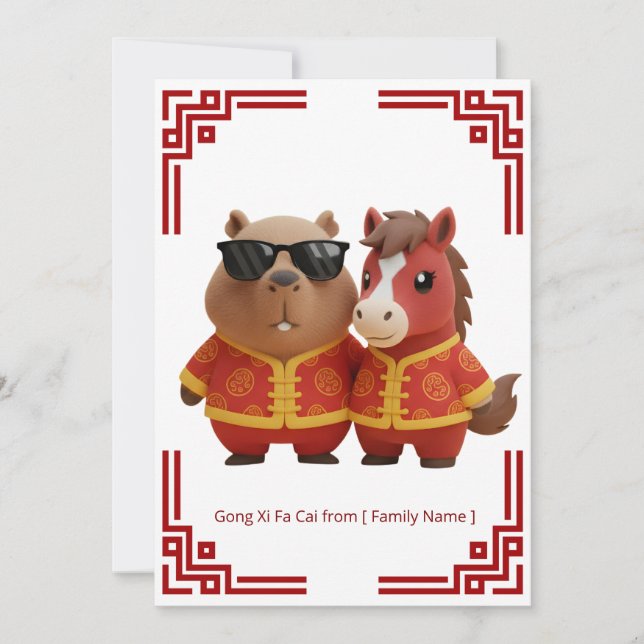 Capybara & häst Lunar New Year-kort Kort (Framsida)