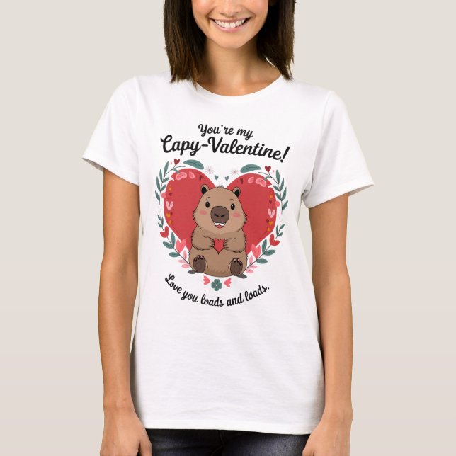 Capybara Heart Valentines day T Shirt (Framsida)