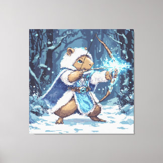 Capybara Ice Archer - Fantasy Pixel Art Canvastryck