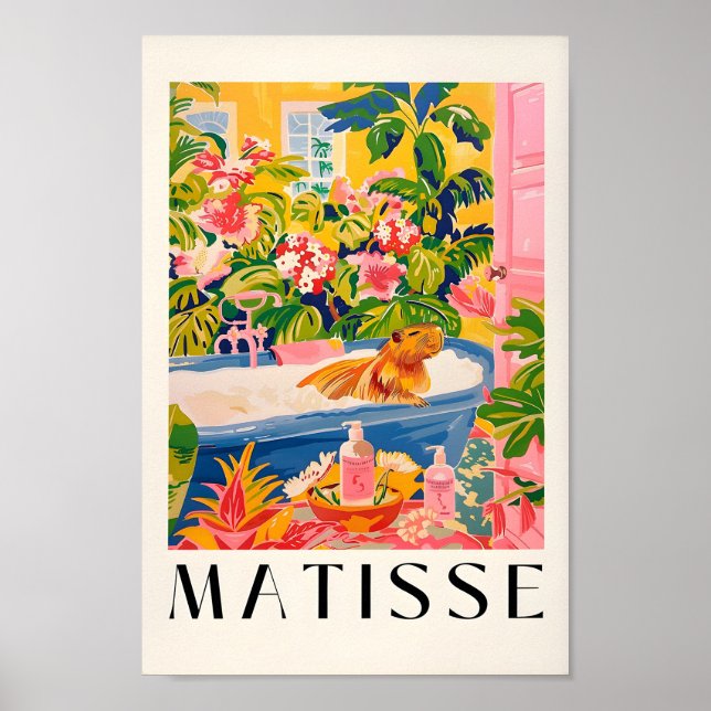 Capybara in Bathtub Art Print, Rosa Tropical Bathr Poster (Framsidan)