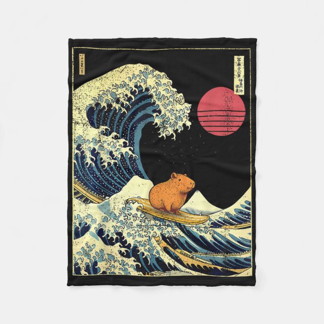 Capybara Japanese Kanagawa Wave Funny Surf Animal  Fleecefilt (Framsidan)