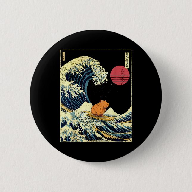 Capybara Japanese Kanagawa Wave Funny Surf Animal  Knapp (Framsida)