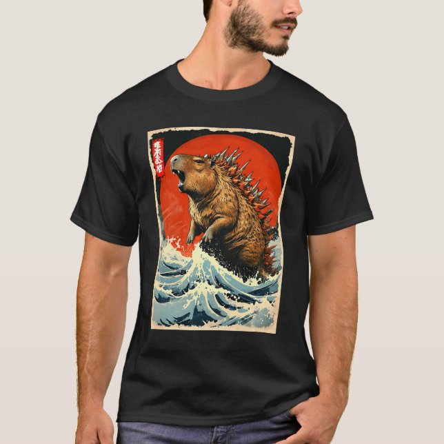 Capybara Japansk Konst Rolig Capyzilla Monster Cap T Shirt (Framsida)