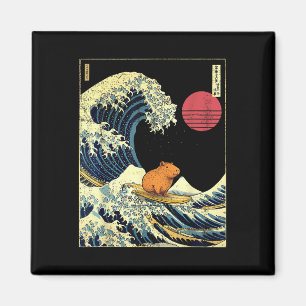 Capybara Japanska Kanagawa Våg Rolig Surf Djur Magnet