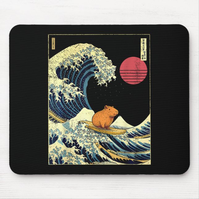 Capybara Japanska Kanagawa Våg Rolig Surf Djur  Musmatta (Framsidan)