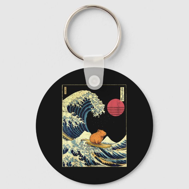 Capybara Japanska Kanagawa Våg Rolig Surf Djur  Nyckelring (Framsida)