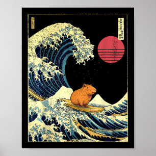 Capybara Japanska Kanagawa Våg Rolig Surf Djur Poster