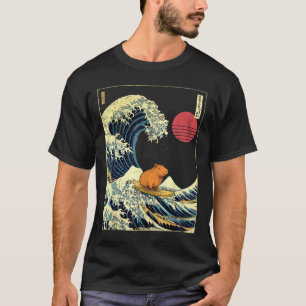 Capybara Japanska Kanagawa Våg Rolig Surf Djur T Shirt