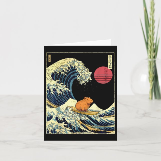 Capybara Japanska Kanagawa Wave Funny Surfa Animal Kort (Framsida)