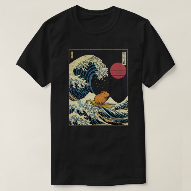 Capybara Japanska Kanagawa Wave Funny Surfa Animal T Shirt (Design framsida)