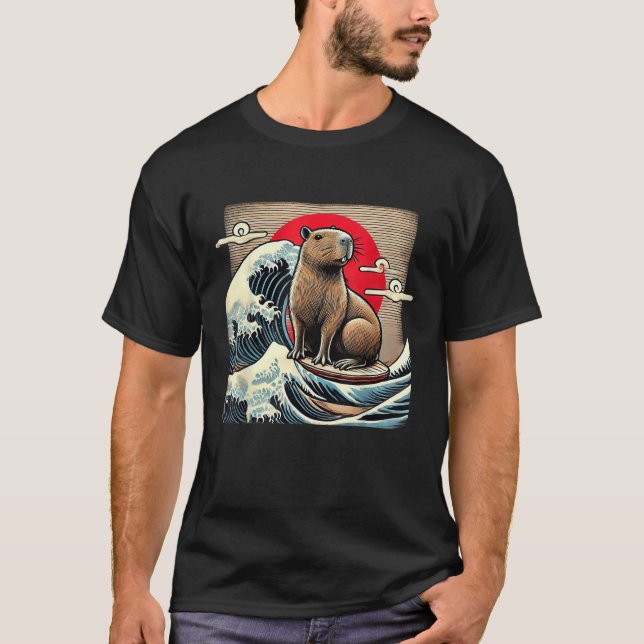 Capybara Japanska Kanagawa Wave Graphic Tee Konsti (Framsida)