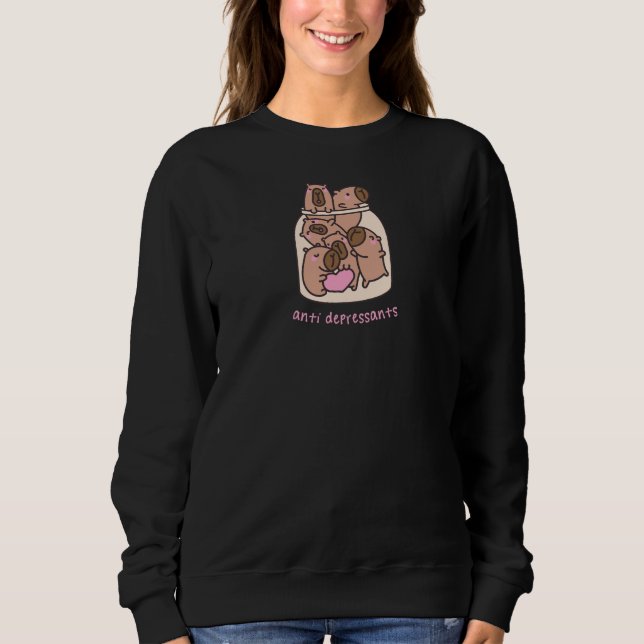 Capybara Jar Art - "Anti-Depressants" Whimsical T Shirt (Framsida)