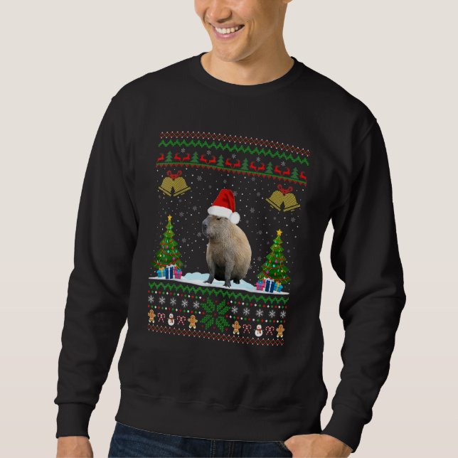 Capybara jul Julafton Lighting Santa Hat Lång Ärmad Tröja (Framsida)