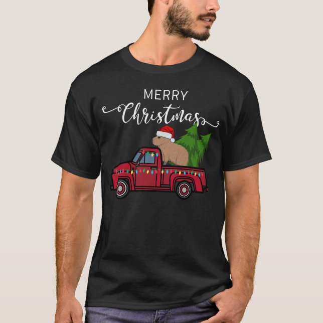 Capybara jul Ornament Lastbil Träd Funny Julafton T Shirt (Framsida)