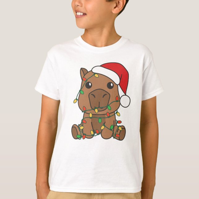 Capybara Jul Winter Animals Helgdag T Shirt (Framsida)