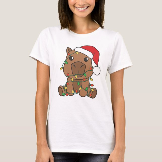 Capybara Jul Winter Animals Helgdag T Shirt (Framsida)