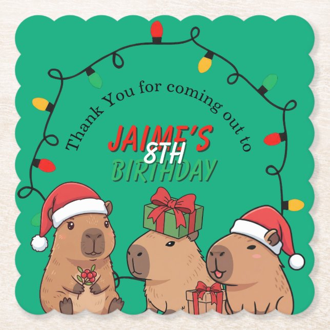 Capybara julbelysning födelsedagsfest  underlägg papper (Framsida)