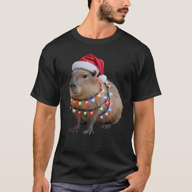 Capybara julbelysning Xmas högtid Cappy  T Shirt (Framsida)