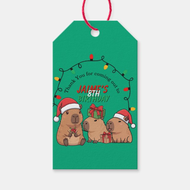Capybara Julbelysnings Födelsedagsfest  Presentetikett (Framsidan)
