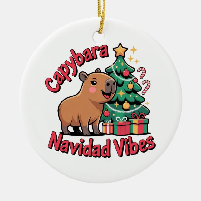 Capybara julstämning Höglids Humor Julgransprydnad Keramik (Framsidan)