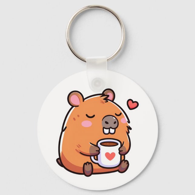 Capybara kaffe kärlek nyckelring (Framsida)