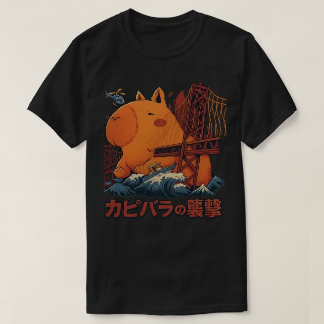 Capybara Kaiju Attack – Jätte Gnagare Rampage T Shirt (Design framsida)