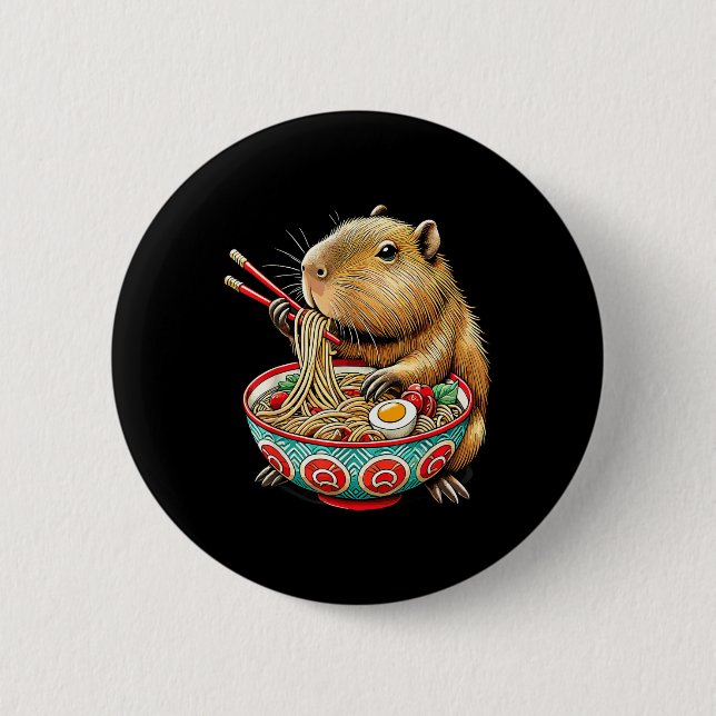 Capybara Kärlek Noodle Capybara Eating japansk Ram Knapp (Framsida)