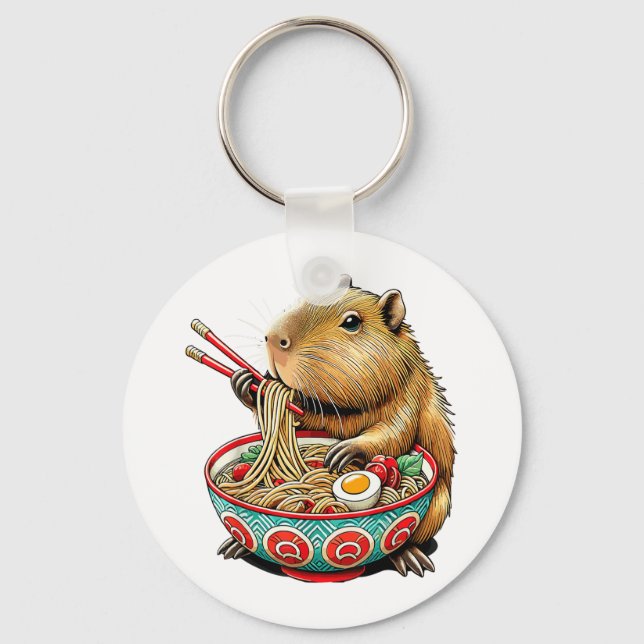 Capybara Kärlek Noodle Capybara Eating japansk Ram Nyckelring (Framsida)