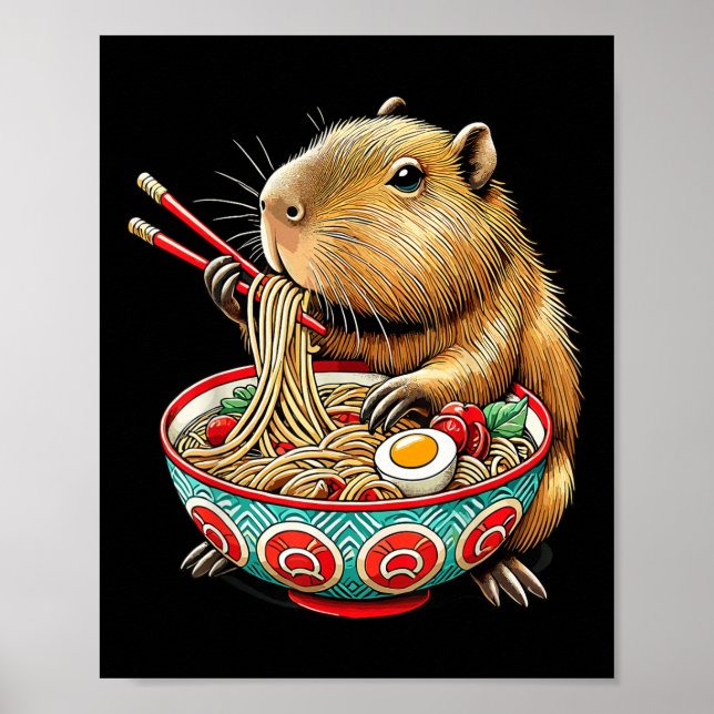 Capybara Kärlek Noodle Capybara Eating japansk Ram Poster (Framsidan)