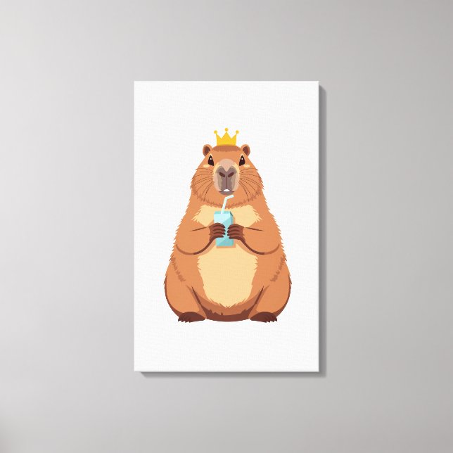 Capybara King Canvas, Cute Animal Wall Art for Kid Canvastryck (Framsida)