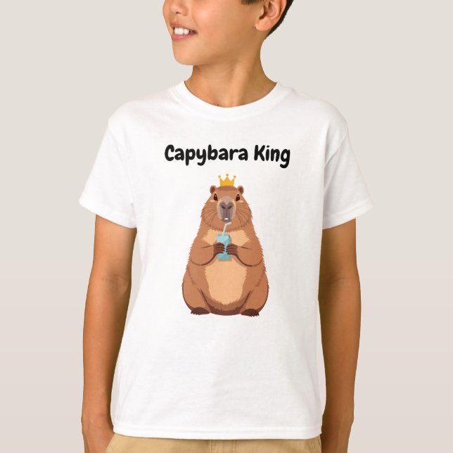 Capybara King Kids T-Shirt – Cute Crown Animal Tee (Framsida)