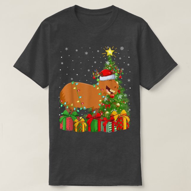 Capybara Lighting Julafton Träd Santa Hat Capybara T Shirt (Design framsida)