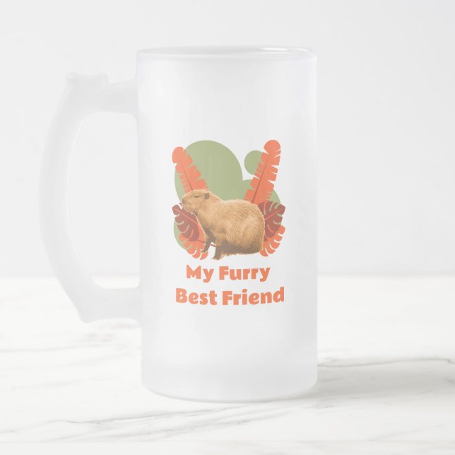 Capybara Luffiga Bästa Vän Tropisk Djur Frostat Ölglas (Vänster)