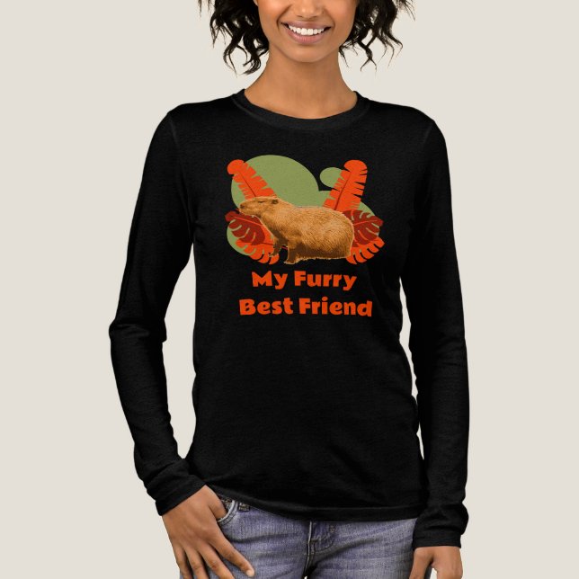 Capybara Luffiga Bästa Vän Tropisk Djur T Shirt (Framsida)