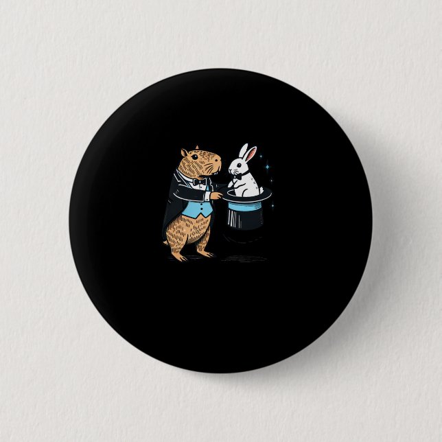 Capybara Magician Hat Trick med kanin Sticker Knapp (Framsida)
