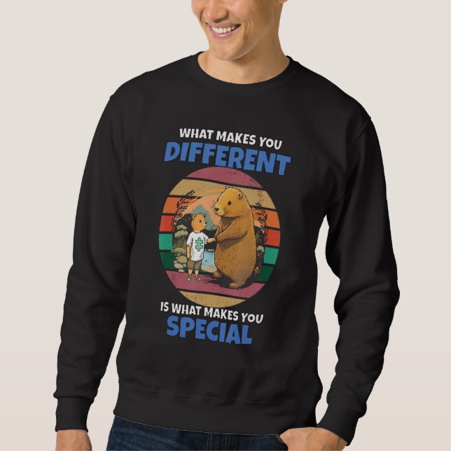 Capybara Mamma och Barn Pussel Autism Medvetenhet  Lång Ärmad Tröja (Framsida)