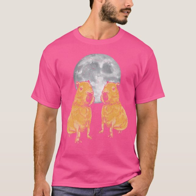 Capybara Måne Funny Capybaras T Shirt (Framsida)