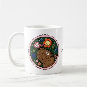 Capybara med blommor, söt anpassningsbar av kapyb kaffemugg